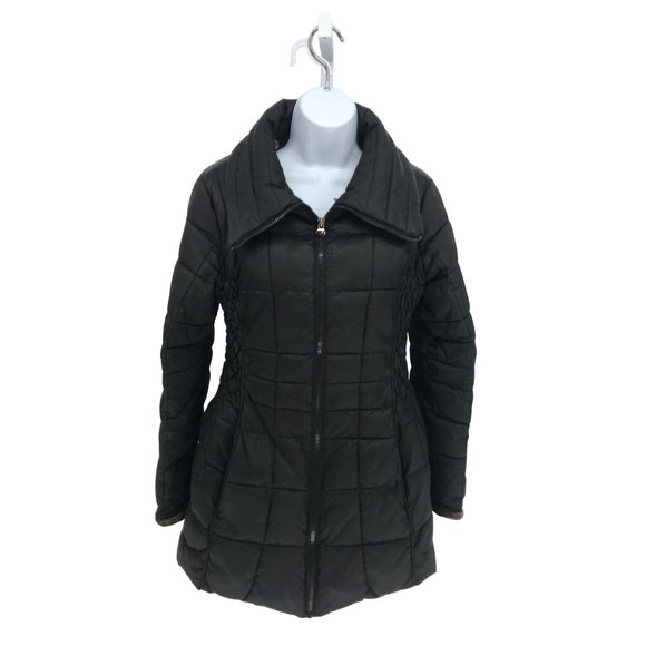 Apt 9 Womens Coat Black Quilted Puffer Turtle Neck Collared Sz Small Hip Thigh - Picture 1 of 16